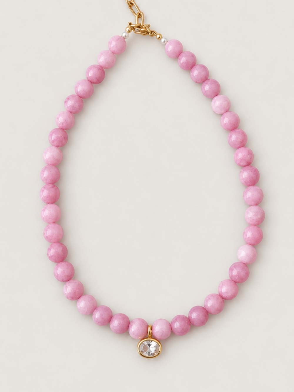 New! 18K Gold Plated Pink Beaded Crystal Pendant Necklace NWOT 3003